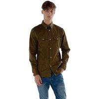TopLook London Men's Mens Smart Casual Shirt Cotton Long Sleeve with Chest Pocket in Olive | Size: 2XL
