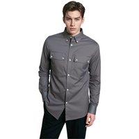TopLook London Men's Mens Business Casual Shirt - Cotton Long Sleeve with Pockets in Mid Grey | Size: XS
