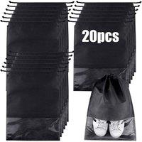 VOGREX 20pcs Non-woven Drawstring Shoe Bags, Travel Storage Pouches in Black