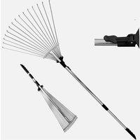 VOGREX Garden Rake 77-165cm Telescopic for Leaves Soil Artificial Grass in Silver
