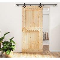 Berkfield Home Sliding Door with Hardware Set 95x210 cm Solid Wood Pine in Brown