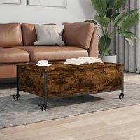 Berkfield Home Coffee Table with Wheels Smoked Oak 91x55x34 cm Engineered Wood in Brown | Size: 91 x 55 x 34 cm