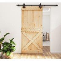 Berkfield Home Sliding Door with Hardware Set 95x210 cm Solid Wood Pine in Brown