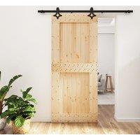 Berkfield Home Sliding Door with Hardware Set 90x210 cm Solid Wood Pine in Brown