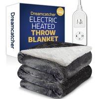 Dreamcatcher Deluxe Electric Throw Heated Double Over Blanket Soft Sherpa Micro Fleece Variable Heat & Timer Settings in Dark Grey