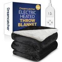 Dreamcatcher Deluxe Electric Throw Heated Double Over Blanket Soft Sherpa Micro Fleece Variable Heat & Timer Settings in Black