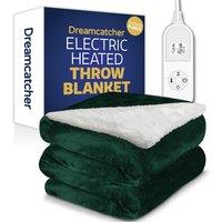 Dreamcatcher Deluxe Electric Throw Heated Double Over Blanket Soft Sherpa Micro Fleece Variable Heat & Timer Settings in Green
