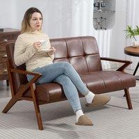 HOMCOM Compact Small Sofa with Solid Wood Frame, Vintage 2 Seater Sofa Brown