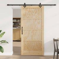 Berkfield Home Sliding Door with Hardware Set 93x202 cm Solid Wood Pine in Beige