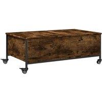 Berkfield Home Coffee Table with Wheels Smoked Oak 91x55x34 cm Engineered Wood in Brown | Size: 91 x 55 x 34 cm