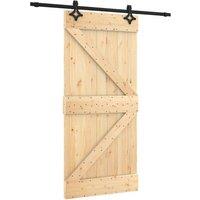 Berkfield Home Sliding Door with Hardware Set 95x210 cm Solid Wood Pine in Light Brown