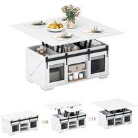 Costway Lift Top Coffee Table 3-in-1 Farmhouse Center Table w/ 2 Sliding Doors in White