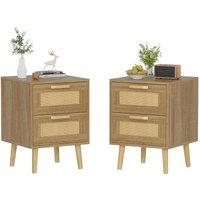 VOGREX 2 Pcs Bedside Table Storage Rattan Weave 2 Drawers Cabinet Lamp Table in Brown