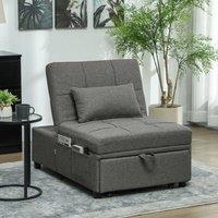 okwish Sofa Bed with Fold-Out Design in Grey Linen