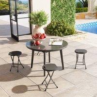 okwish Set of 4 Folding Stools with steel legs Charcoal Grey