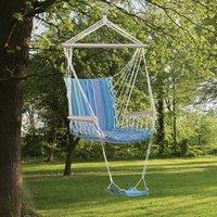 okwish Hanging Rope Chair with Wooden Support Bar Blue Stripe