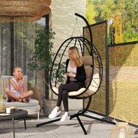 okwish Hanging Egg Chair with Folding Basket & Steel Frame in Beige