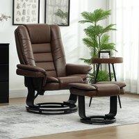 okwish Recliner Chair with Footstool in Brown Faux Leather