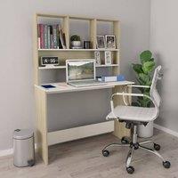 Berkfield Home Desk with Shelf White & Sonoma Oak 110x45x157 cm Engineered Wood | Size: 110 x 45 x 157 cm