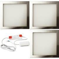 Loops 3x BRUSHED NICKEL Ultra-Slim Square Under Cabinet Kitchen Light & Driver Kit - Natural White LED in Metallics