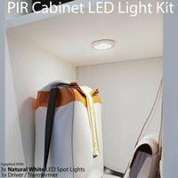 Loops 3x ALUMINIUM Ultra-Slim Round Under Cabinet Kitchen Light & Driver Kit - AUTO ON / Off-PIR - Natural White LED