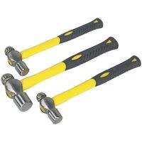 Loops 3 Piece Ball Pein Hammer Set - 12oz 1lb 1.5lb Pin Hammers - Fibreglass Shafts in Clear