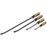 Loops 4 Piece Heavy Duty Angled Pry Bar Set - Hammer Caps - Hardened Steel - Soft Grip in Metallics