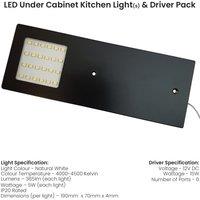 Loops 2x MATT BLACK Ultra-Slim Rectangle Under Cabinet Kitchen Light & Driver Kit - Natural White LED