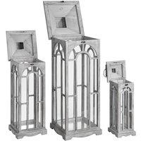 Hill Interiors Archway Design Wooden Candle Lanterns (Set Of 3) in Grey