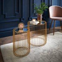 SPOT ON DEALZ Set of 2 Round Nesting Tables Gold With Glass Mirrored Top