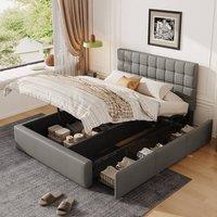 BTM 4ft6 Double Upholstered Hydraulic Storage Bed Frame Drawers in Grey