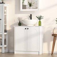 KEEPREAPER Stylish Bathroom Freestanding Cabinet with Shelf & Soft Close Doors in White