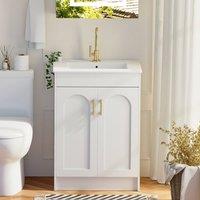 KEEPREAPER Sleek Bathroom Vanity Unit With Ceramic Wash Basin White 2-door