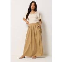 PixieGirl Women's Petite Cotton Poplin Maxi Skirt in Camel | Size: 12