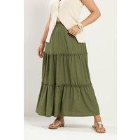 Yours Women's Tiered Maxi Skirt in Olive | Size: 14