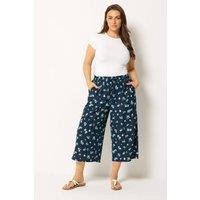 Yours Women's Floral Cropped Trousers in Mid Navy | Size: 18