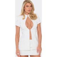 EGO Women's Short Sleeve Button Up High Neck Blazer in White | Size: 10