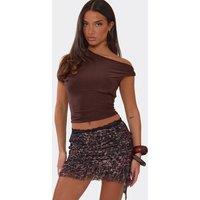 EGO Women's Lace Trim Leopard Print Lace Mini Skirt in Chocolate | Size: 8
