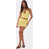 EGO Women's Ruched Low Rise Mini Skirt in Lemon | Size: 12
