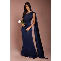 Coast Women's Honoured Petite Drape One Shoulder Satin Maxi Bridesmaid Dress in Navy | Size: 18