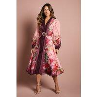Coast Women's Long Sleeve Organza Midi Dress With Belt in Pink | Size: 10