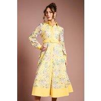 Coast Women's Cutwork Lace Printed Shirt Dress in Yellow | Size: 12