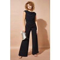 Roman Women's Cowl Neck Ruched Stretch Jumpsuit in Black | Size: 16