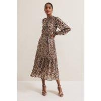 Phase Eight Women's Eve Shimmer Leopard Print Midi Dress in Light Tan | Size: 14