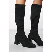 Where's That From Women's 'Yasmine' Stretch Calf Suede Block Heel Boots in Black | Size: 3