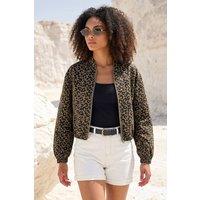 Dusk Women's Animal Print Bomber Jacket in Chocolate | Size: 16