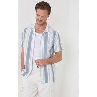 threadbare Men's Stripe Knitted Short Sleeve Shirt in Blue | Size: XL