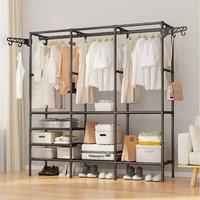 Dprodo Three Row Clothes Rack Large Floor Hangers in Black