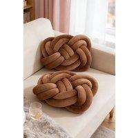 Living and Home 2Pcs Unique Knot Design Throw Pillows for Home Decor in Tan