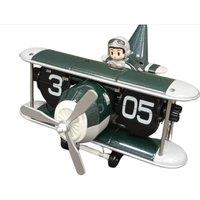 netfurniture Retro Airplane Flip Clock Vintage Biplane Novelty Desk Timepiece in Green